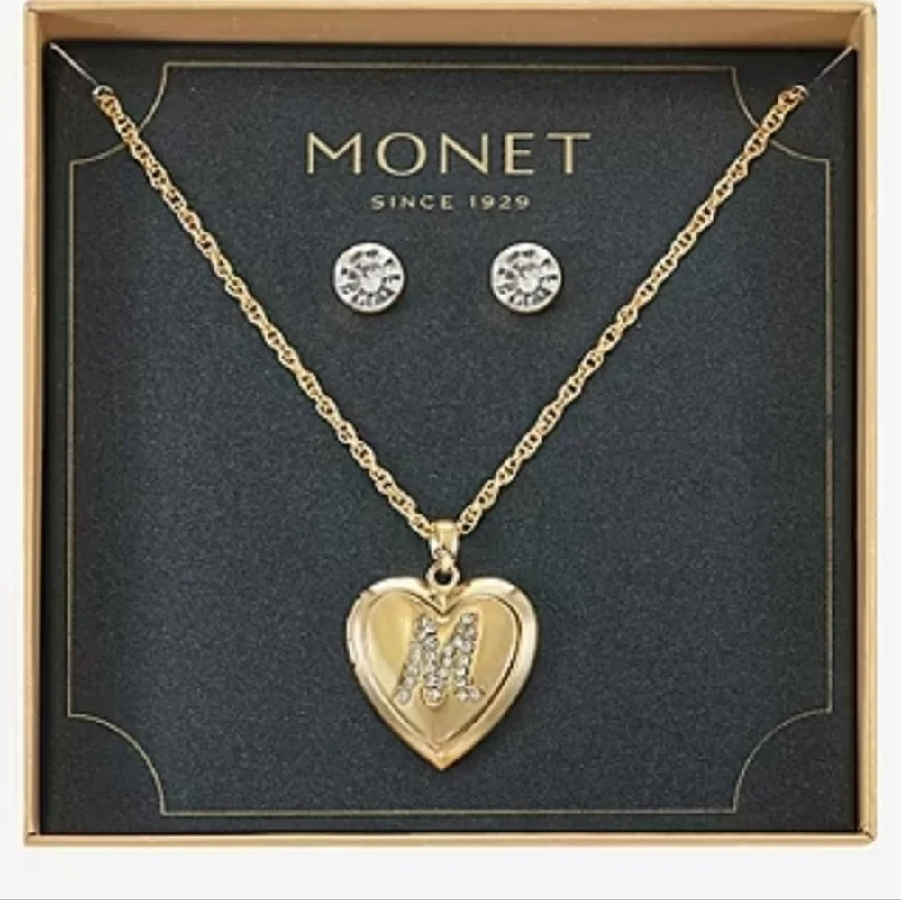 2 Piece Monet Heart Pendant Necklace & Earrings